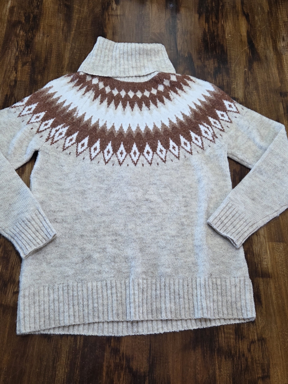 Aspen Sweater Womens S Tan Fair Isle Turtleneck Nordic Alpine Knit Wool Blend